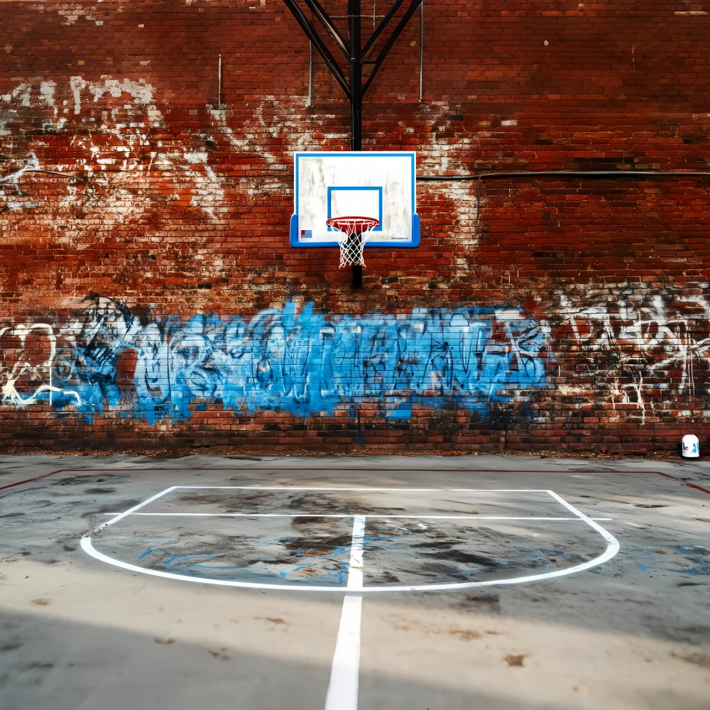 Sport-Fotohintergrund Backsteinmauer Graffiti Basketballkorb Sport-Studiohintergründe für Fotografie LXX59-344