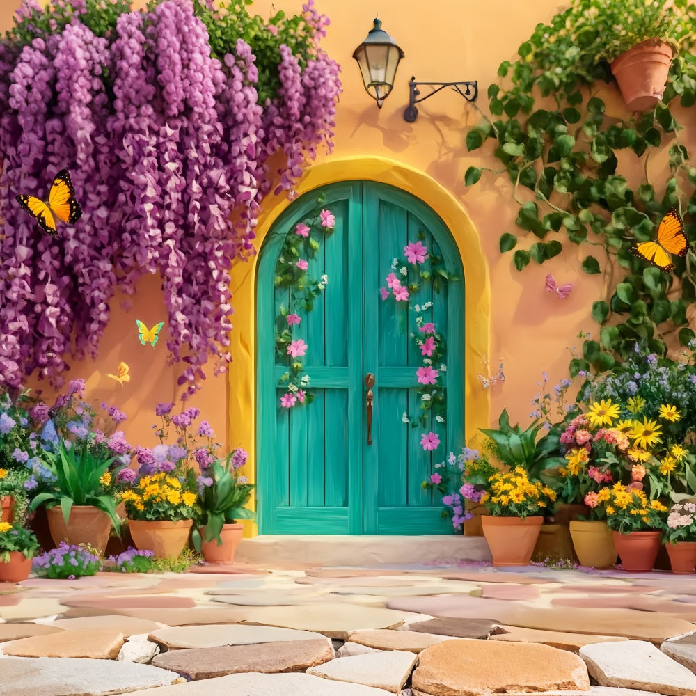 Paris-Hintergründe Schmetterlingsgarten Bunte Tür Paris-Fotohintergrund LXX59-35