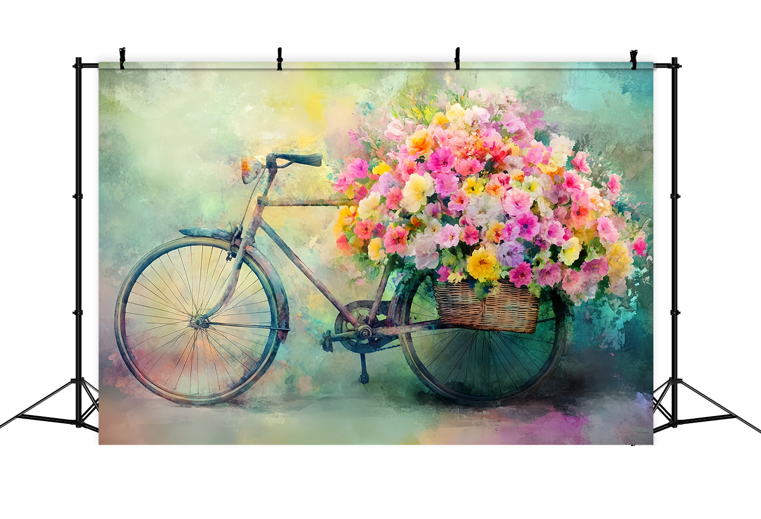 Paris Straßenhintergründe Fahrradkorb Blühende Blumen Europäischer Fotohintergrund LXX59-37