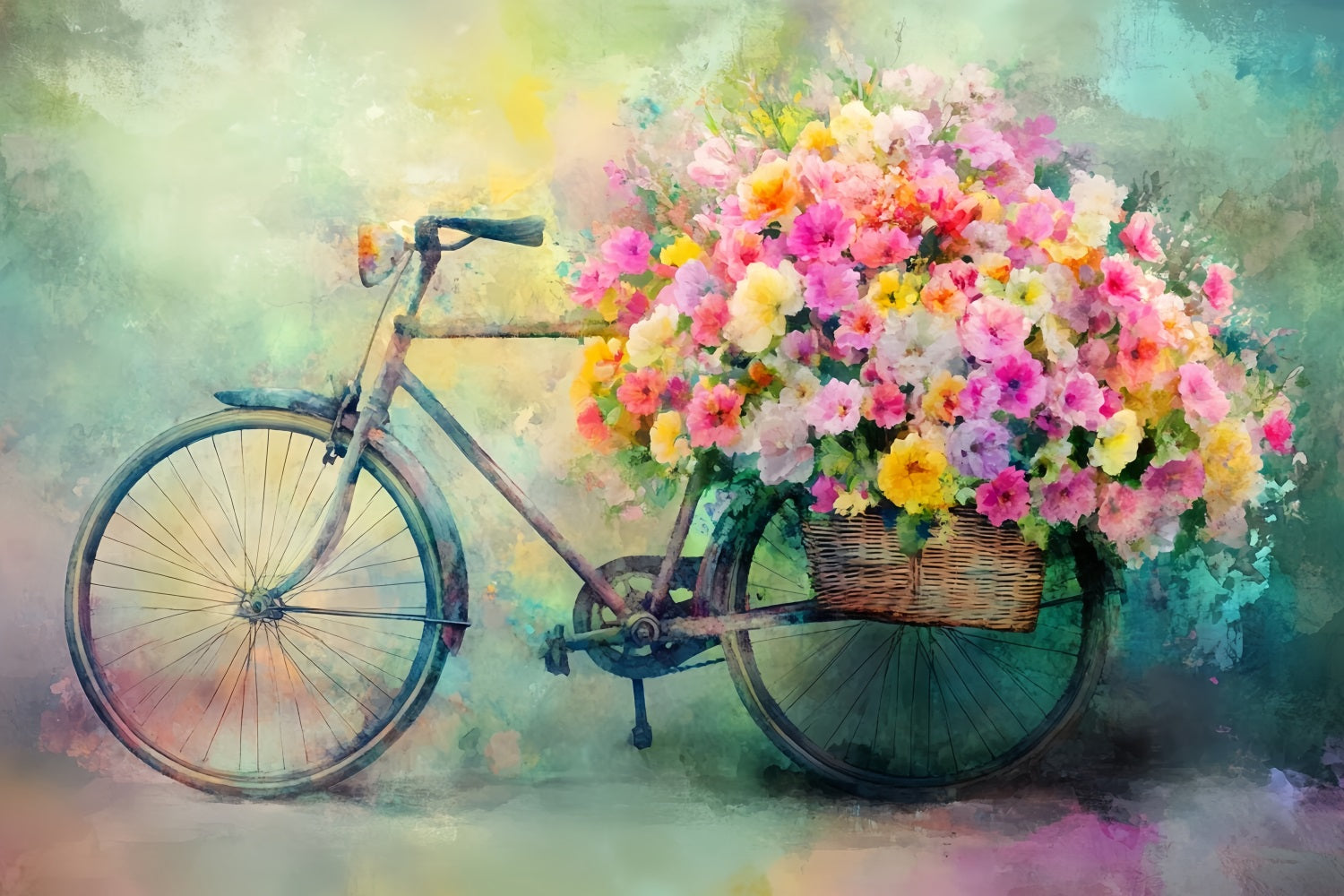 Paris Straßenhintergründe Fahrradkorb Blühende Blumen Europäischer Fotohintergrund LXX59-37