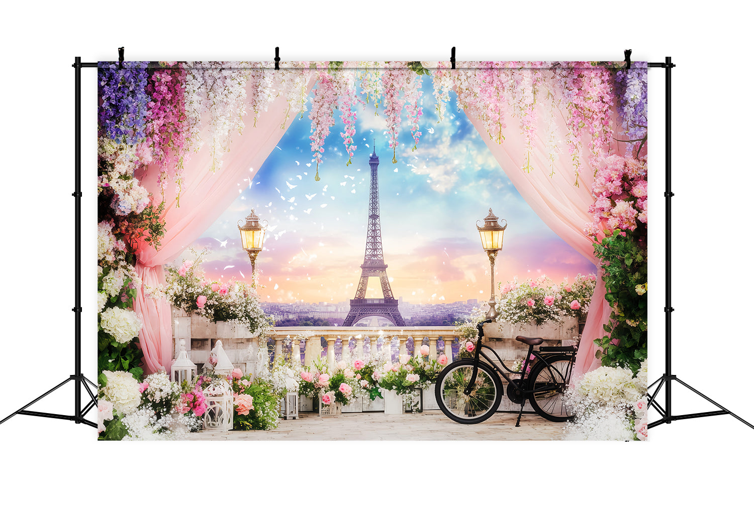 Paris Straßenhintergründe Eiffelturm Blumenterrasse Europa-Fotohintergrund LXX59-39