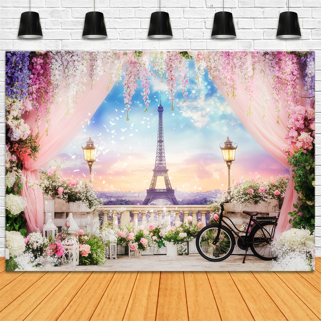 Paris Straßenhintergründe Eiffelturm Blumenterrasse Europa-Fotohintergrund LXX59-39