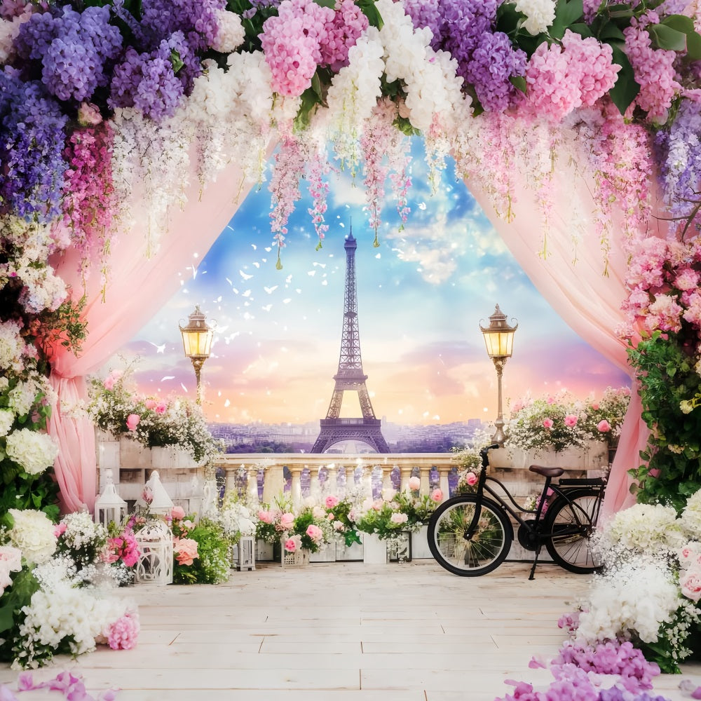 Paris Straßenhintergründe Eiffelturm Blumenterrasse Europa-Fotohintergrund LXX59-39