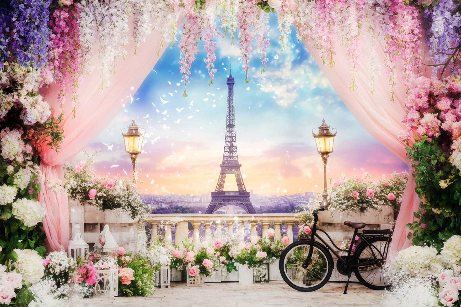 Paris Straßenhintergründe Eiffelturm Blumenterrasse Europa-Fotohintergrund LXX59-39