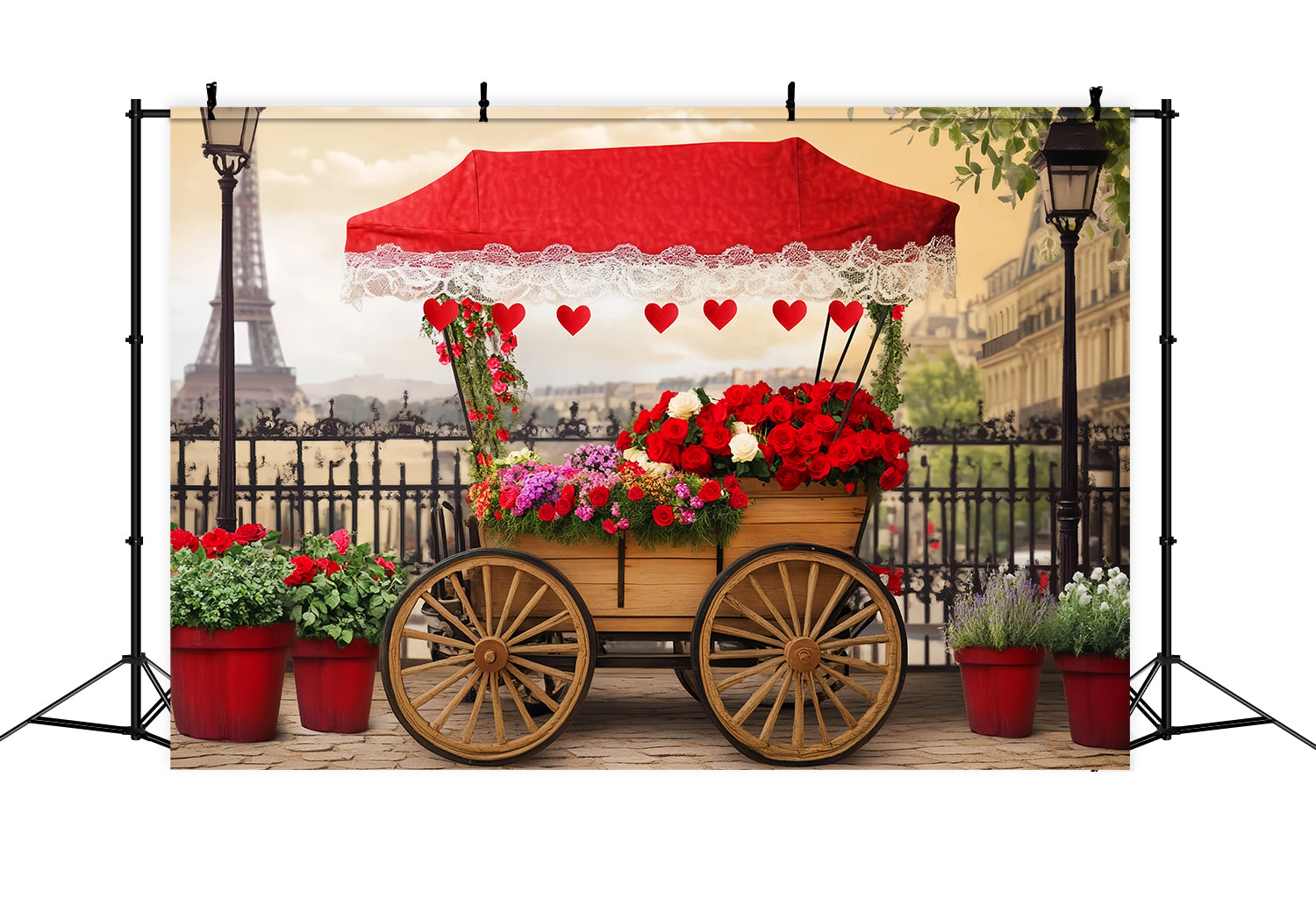 Paris Straßenhintergründe Romantischer Blumenwagen Paris Fotohintergrund für Fotos LXX59-42