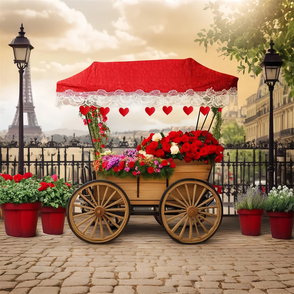 Paris Straßenhintergründe Romantischer Blumenwagen Paris Fotohintergrund für Fotos LXX59-42