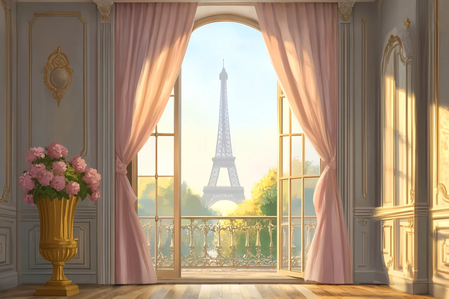 Paris-Straßenkulissen Eleganter Eiffelturm Balkonblick Paris-Kulisse LXX59-44