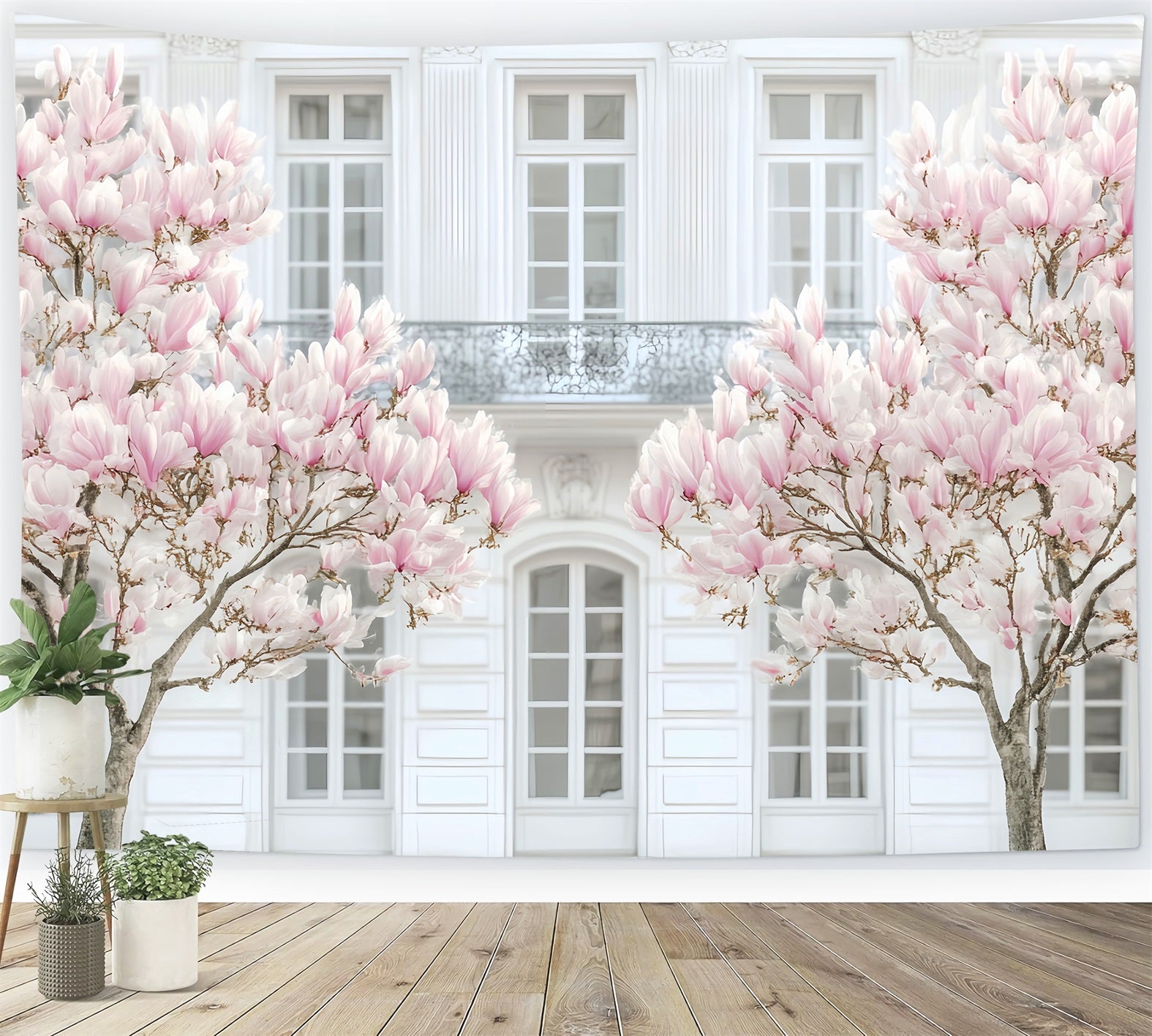 Europa-Fotohintergrund Pariser Magnolie Weiße Fassade Pariser Fotohintergrund LXX59-48