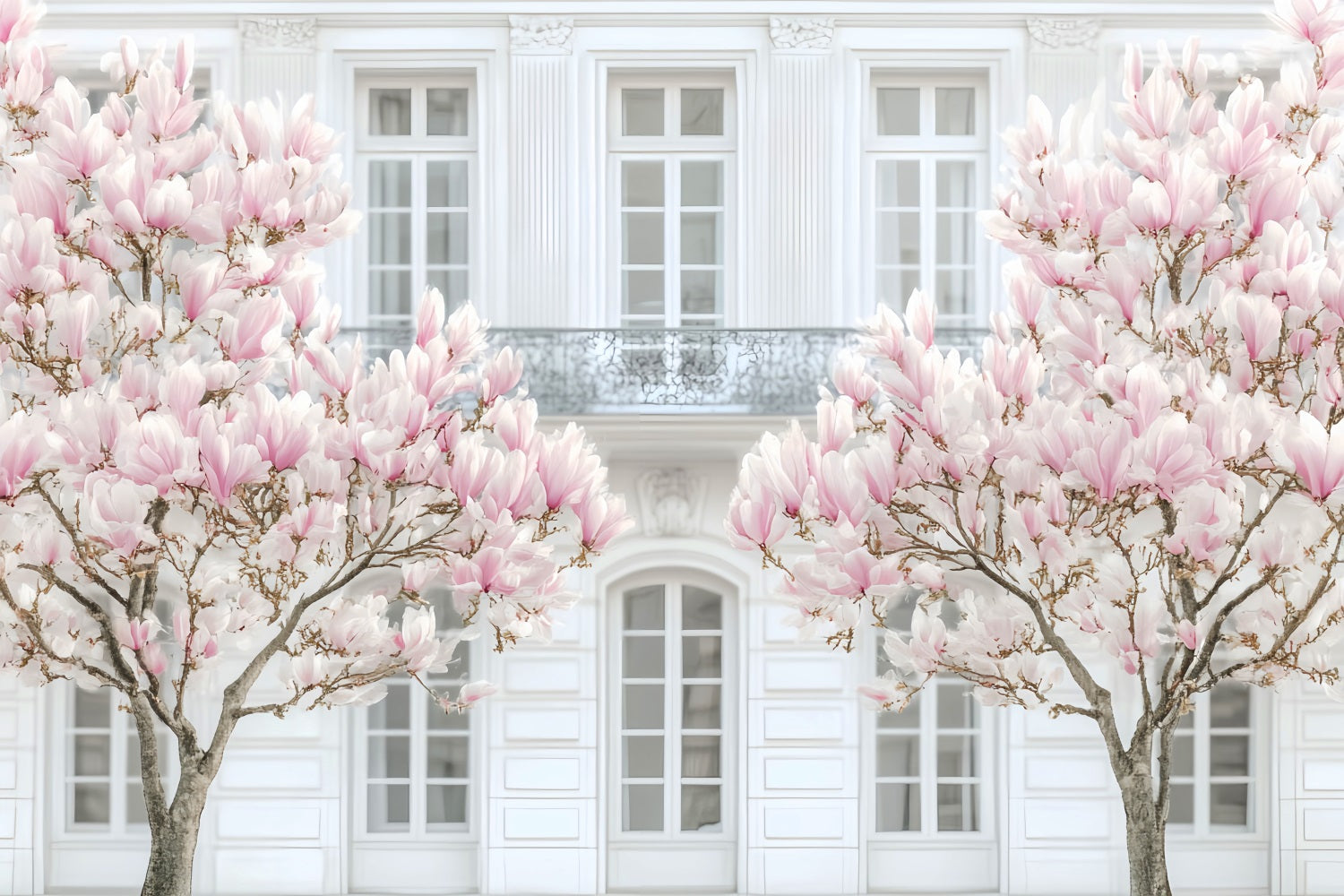 Europa-Fotohintergrund Pariser Magnolie Weiße Fassade Pariser Fotohintergrund LXX59-48