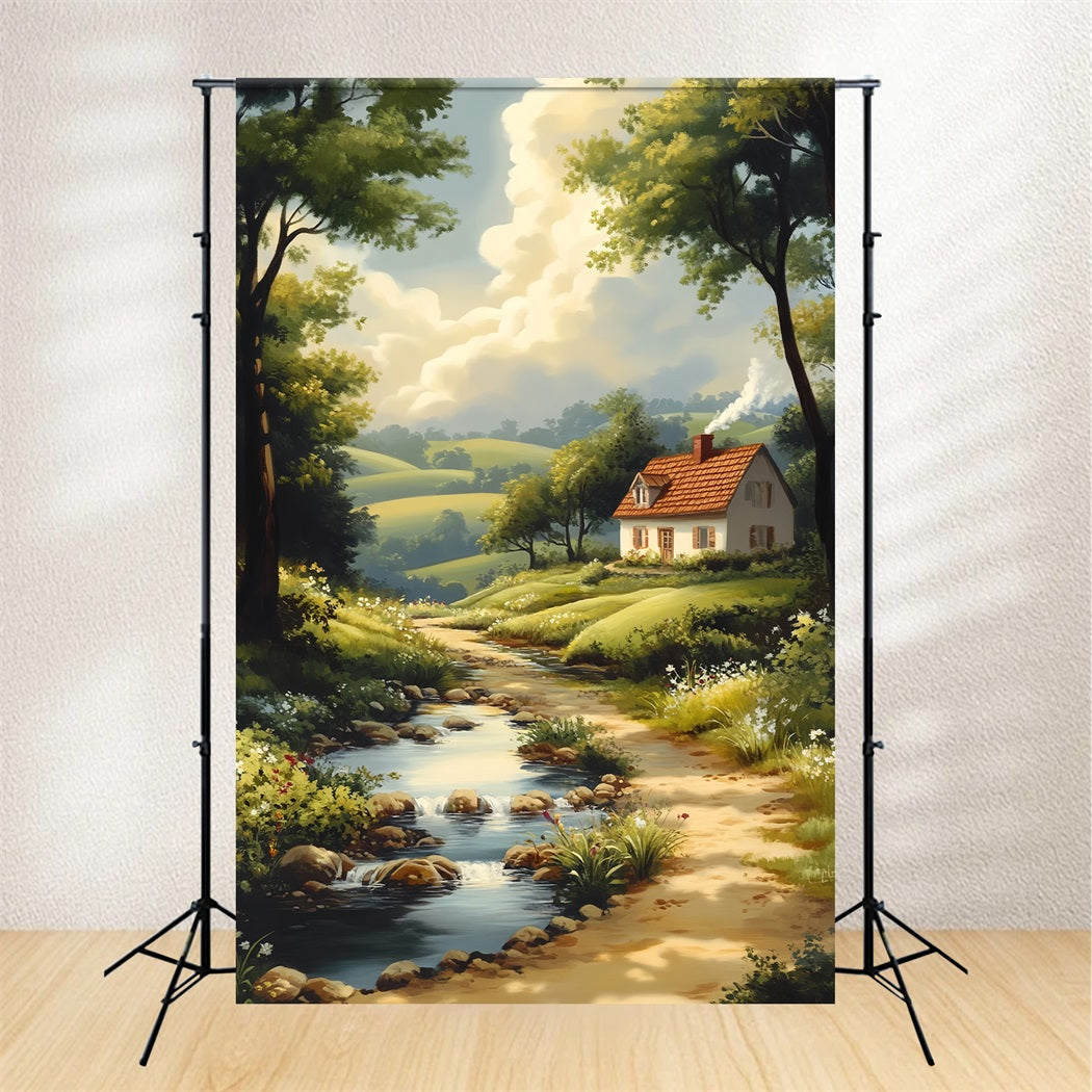 Europa-Fotohintergrund Landhaus Flussweg Pariser Hintergründe LXX59-49