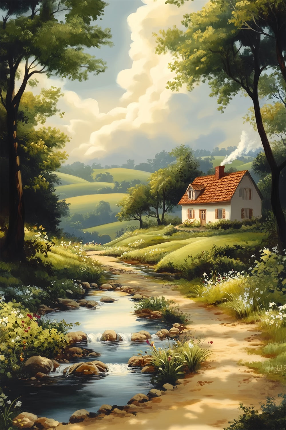 Europa-Fotohintergrund Landhaus Flussweg Pariser Hintergründe LXX59-49