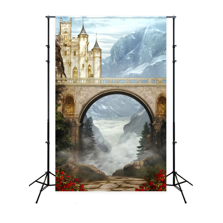 Europa-Fotohintergrund Burg Brücke Nebliges Tal Paris-Fotohintergrund LXX59-55