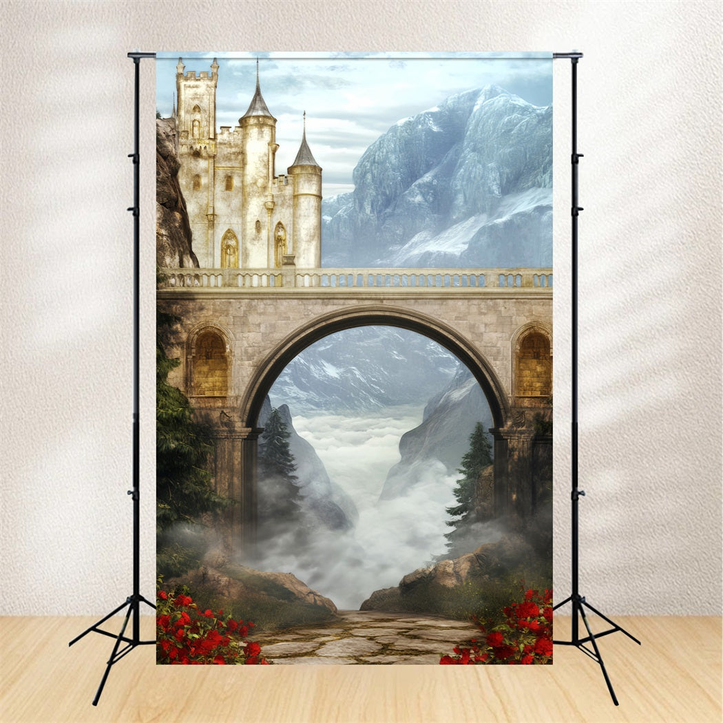 Europa-Fotohintergrund Burg Brücke Nebliges Tal Paris-Fotohintergrund LXX59-55