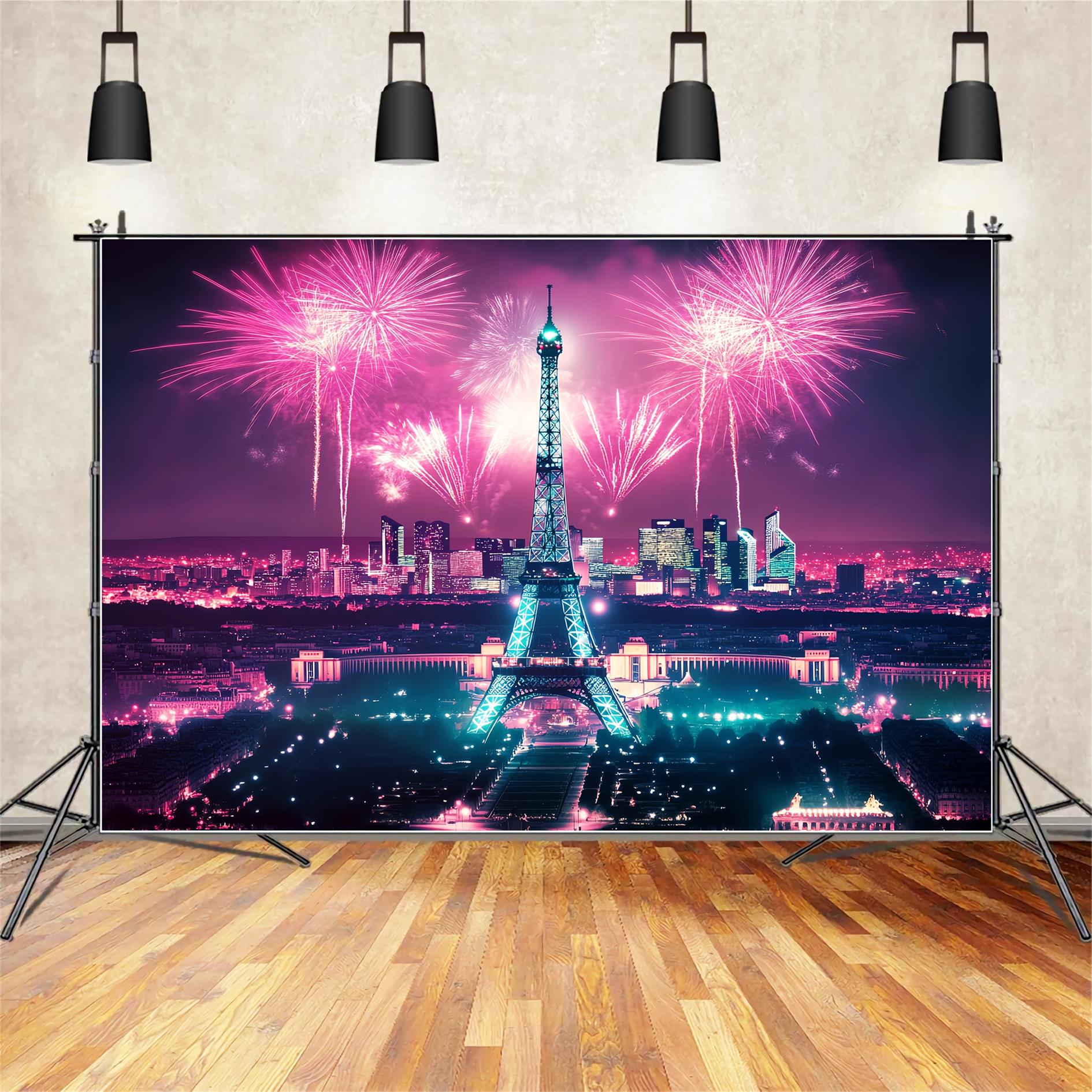 Fotohintergrund „Nacht in Paris“ Eiffelturm Feuerwerk Fotohintergrund Paris LXX59-58