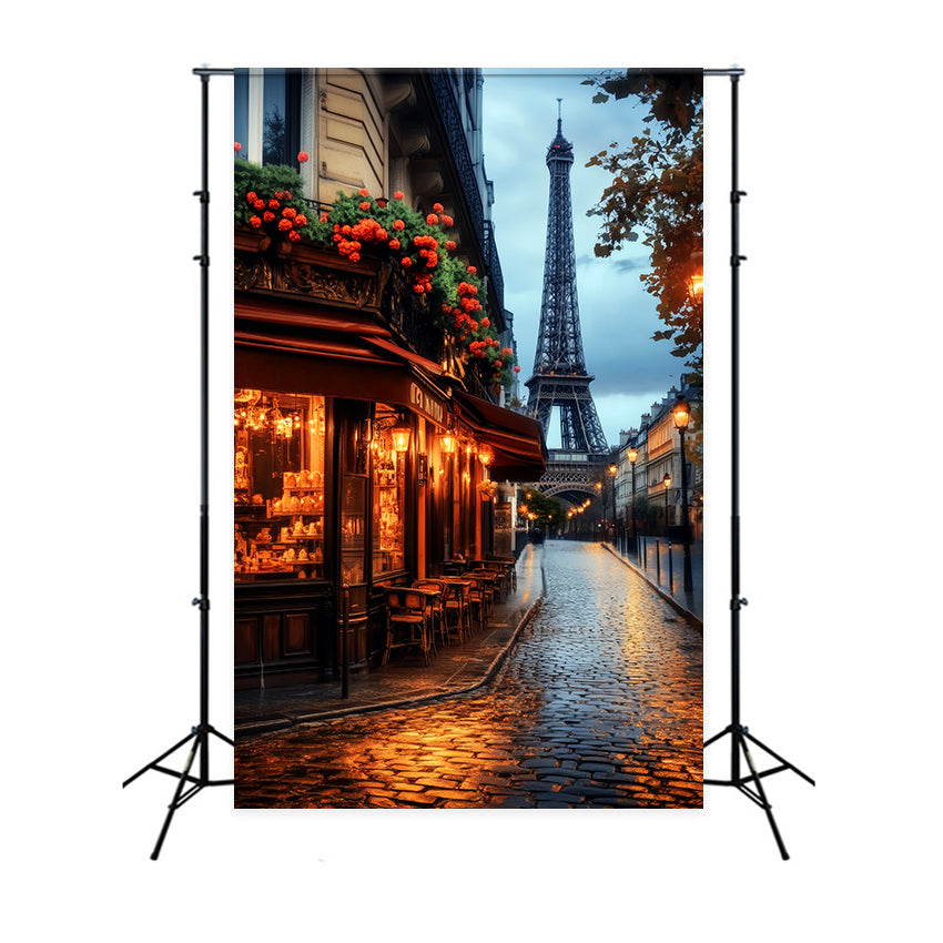 Eine Nacht in Paris Fotohintergrund Paris Café Abendglühen Paris-Hintergründe LXX59-62