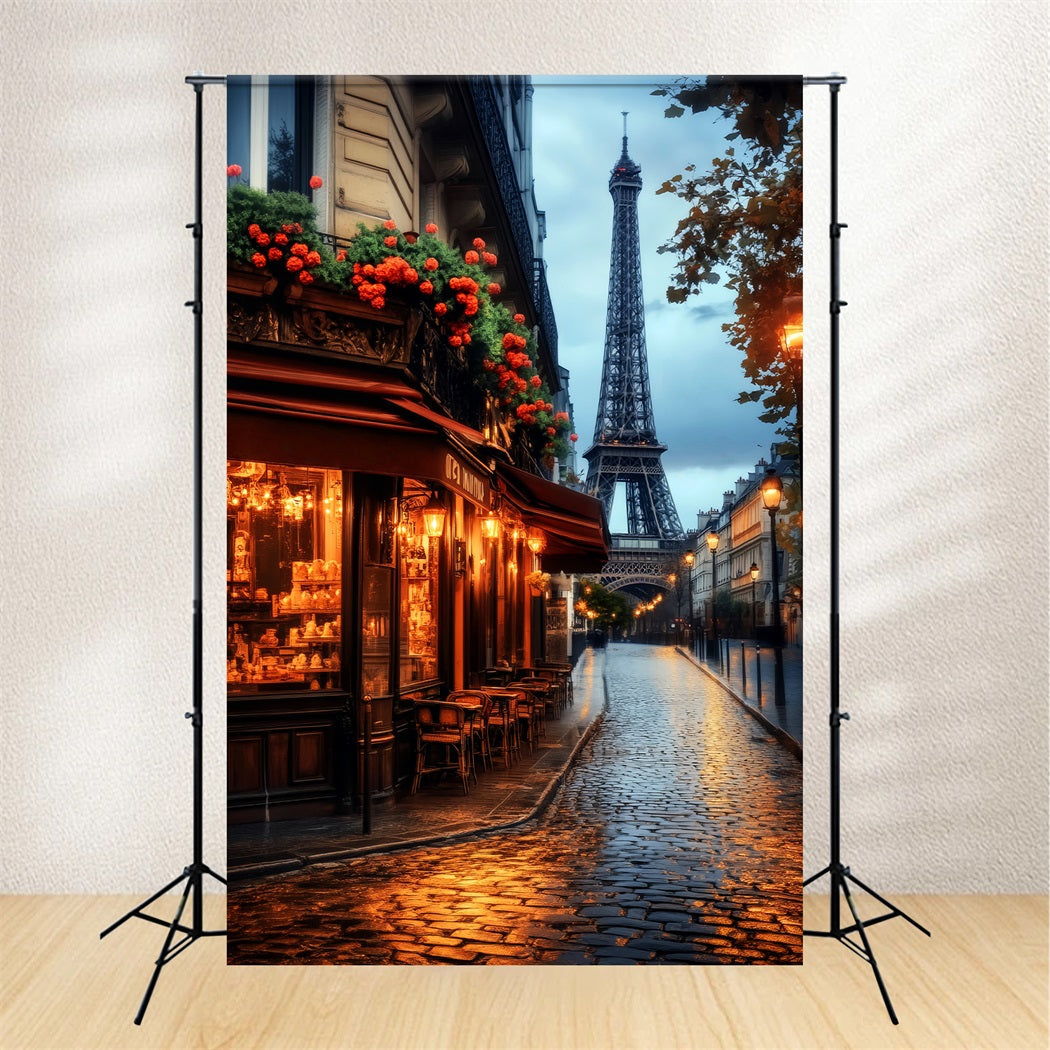 Eine Nacht in Paris Fotohintergrund Paris Café Abendglühen Paris-Hintergründe LXX59-62