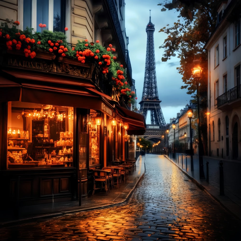 Eine Nacht in Paris Fotohintergrund Paris Café Abendglühen Paris-Hintergründe LXX59-62