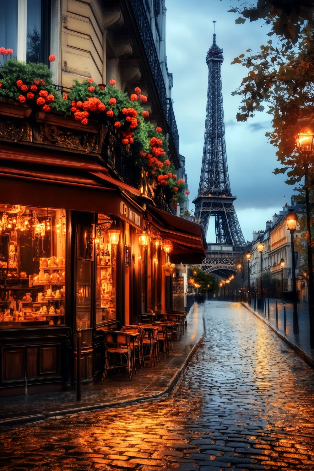 Eine Nacht in Paris Fotohintergrund Paris Café Abendglühen Paris-Hintergründe LXX59-62