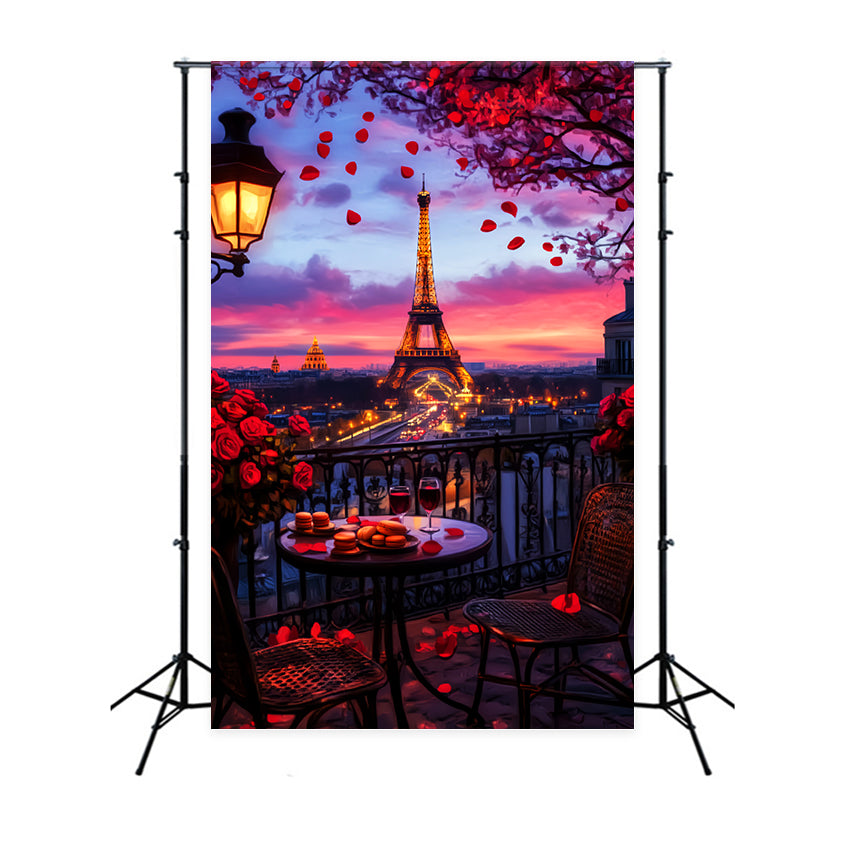 Eine Nacht in Paris Fotohintergrund Romantischer Balkon Sonnenuntergang Paris-Fotohintergrund LXX59-63