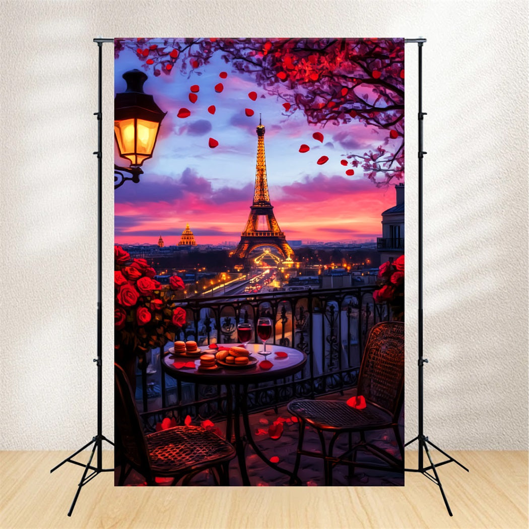 Eine Nacht in Paris Fotohintergrund Romantischer Balkon Sonnenuntergang Paris-Fotohintergrund LXX59-63