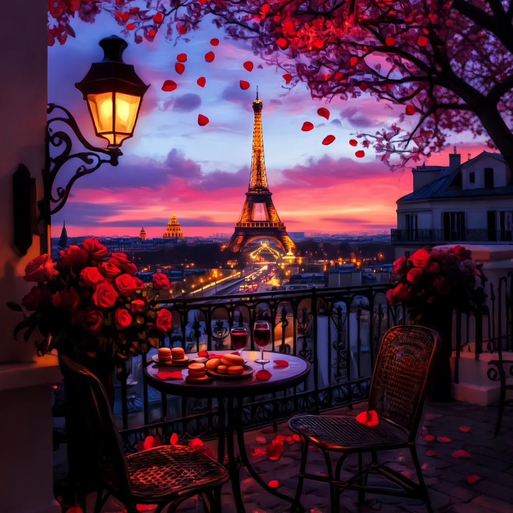 Eine Nacht in Paris Fotohintergrund Romantischer Balkon Sonnenuntergang Paris-Fotohintergrund LXX59-63