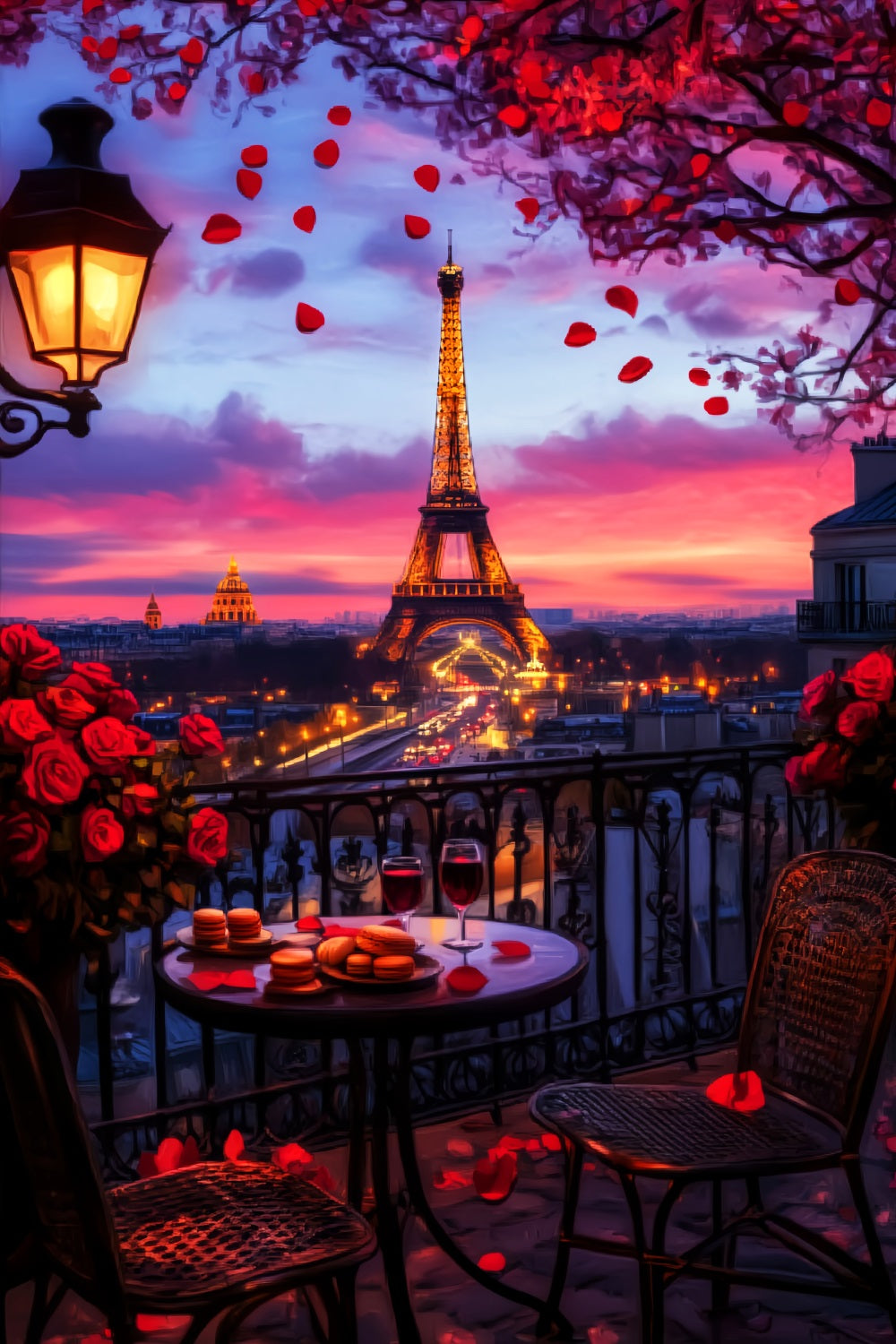Eine Nacht in Paris Fotohintergrund Romantischer Balkon Sonnenuntergang Paris-Fotohintergrund LXX59-63