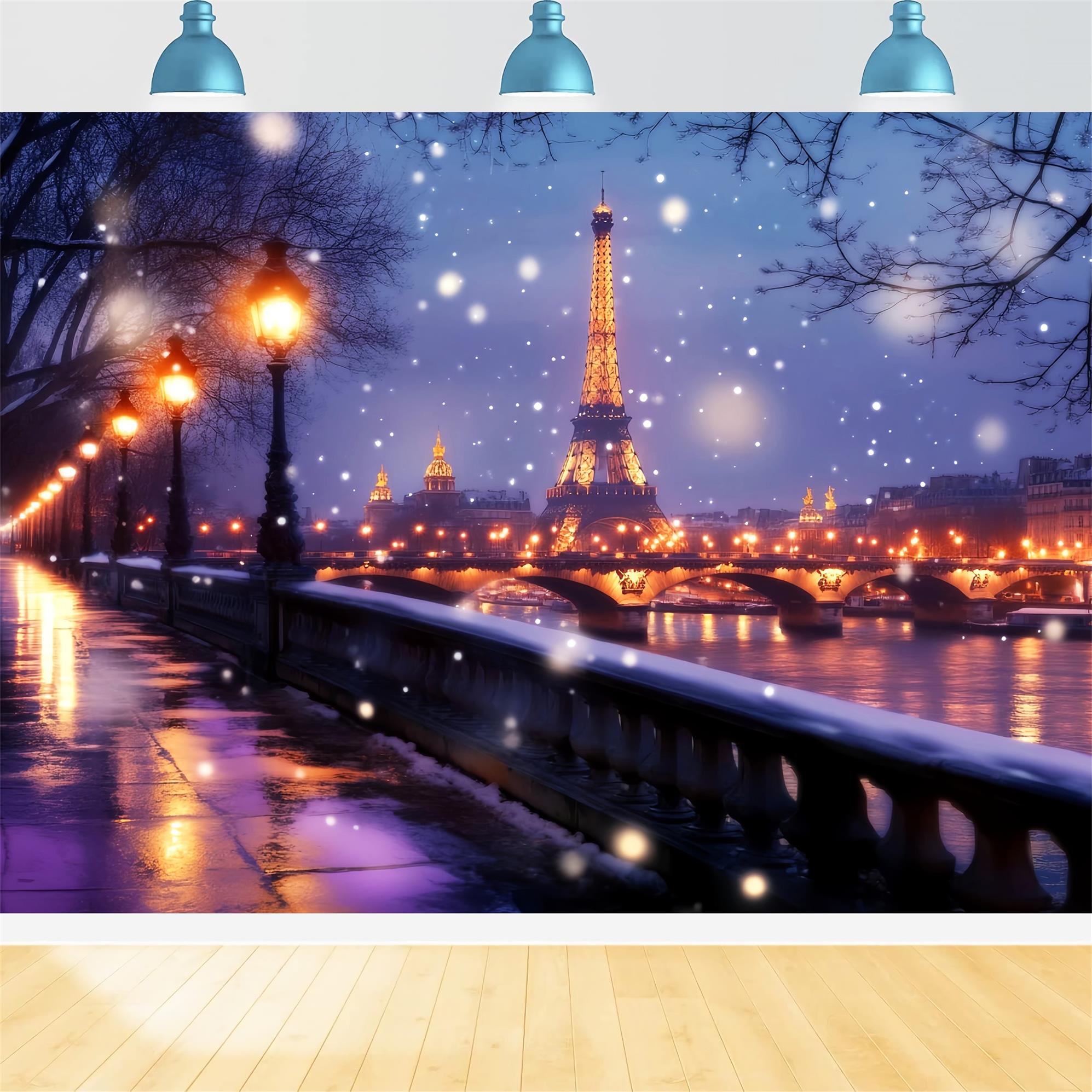 Eine Nacht in Paris Fotohintergrund Eiffelturm Winterglanz Paris Hintergründe LXX59-65