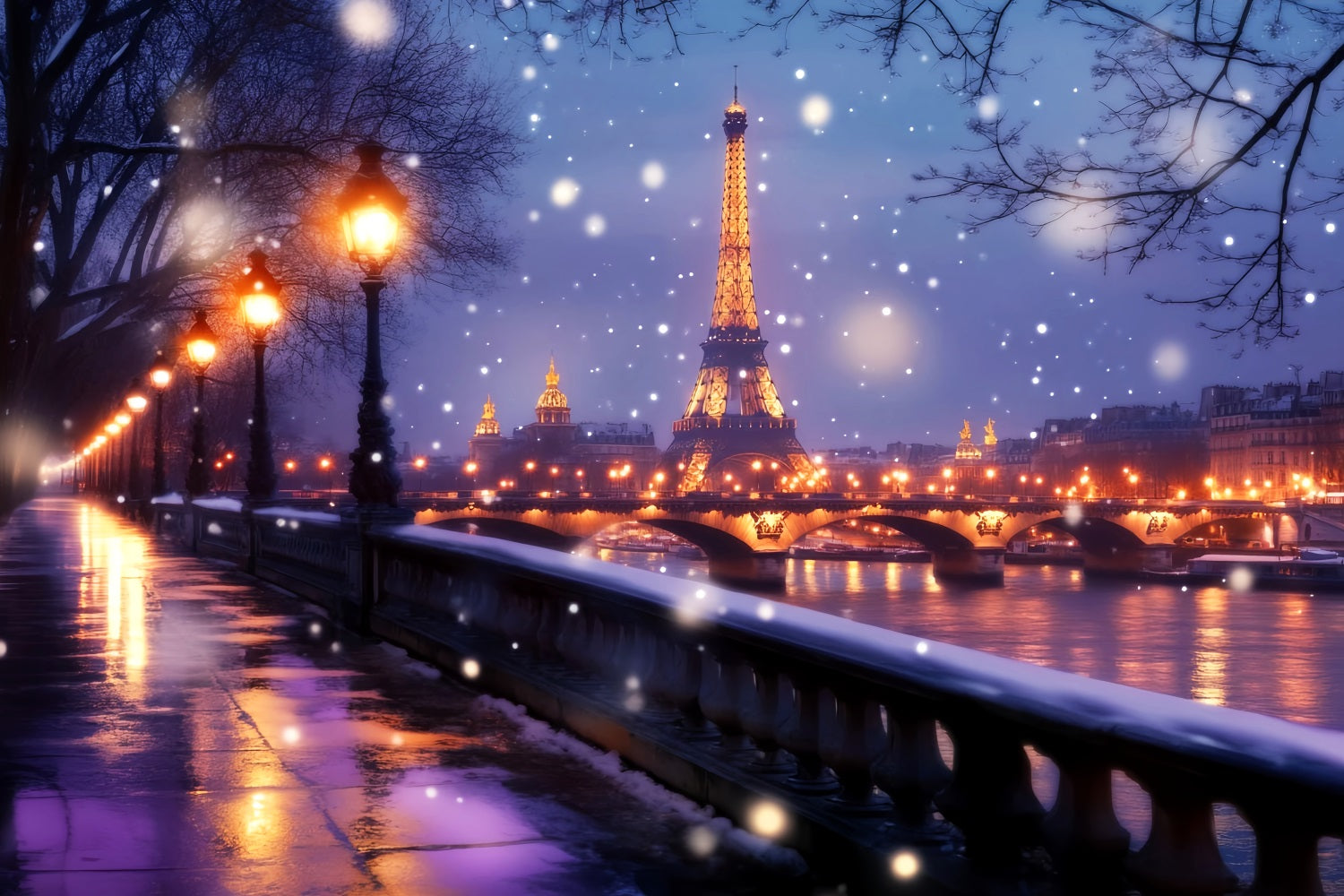 Eine Nacht in Paris Fotohintergrund Eiffelturm Winterglanz Paris Hintergründe LXX59-65