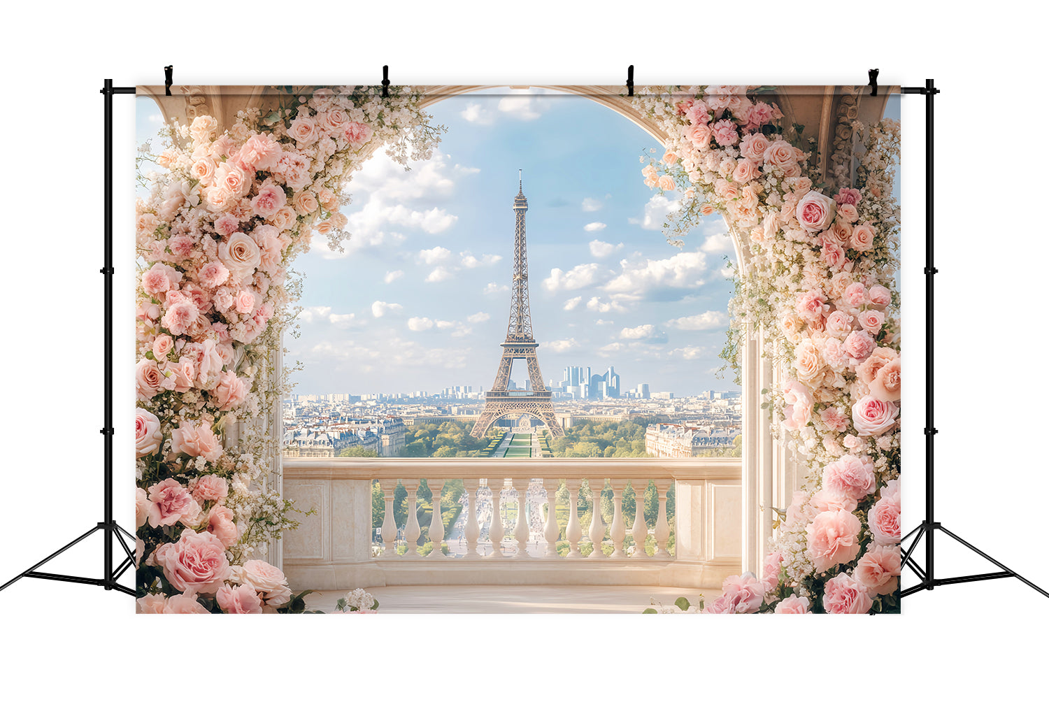 Paris Hintergründe Romantischer Blumenbalkon Blick Eiffelturm Paris Fotohintergrund LXX59-66