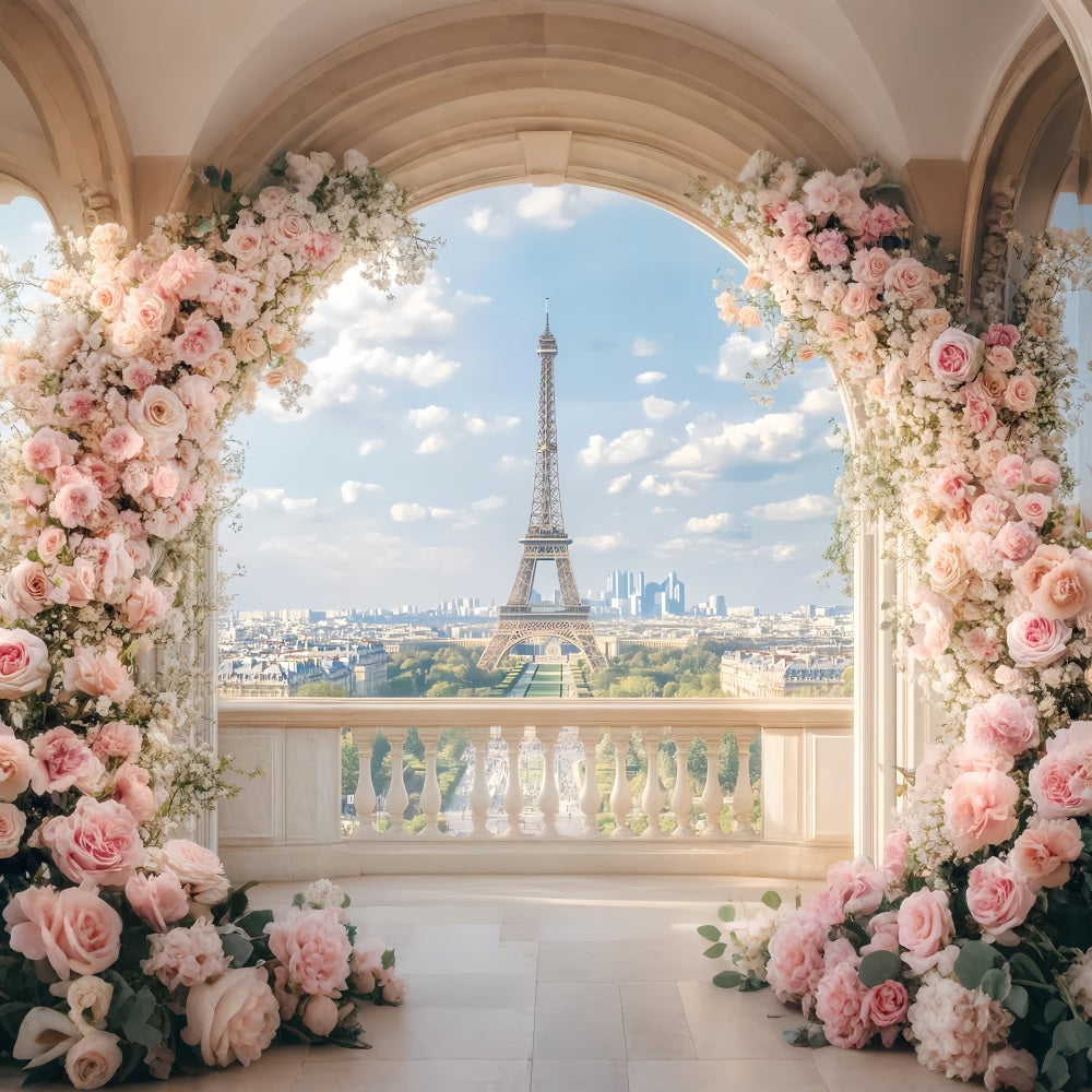 Paris Hintergründe Romantischer Blumenbalkon Blick Eiffelturm Paris Fotohintergrund LXX59-66