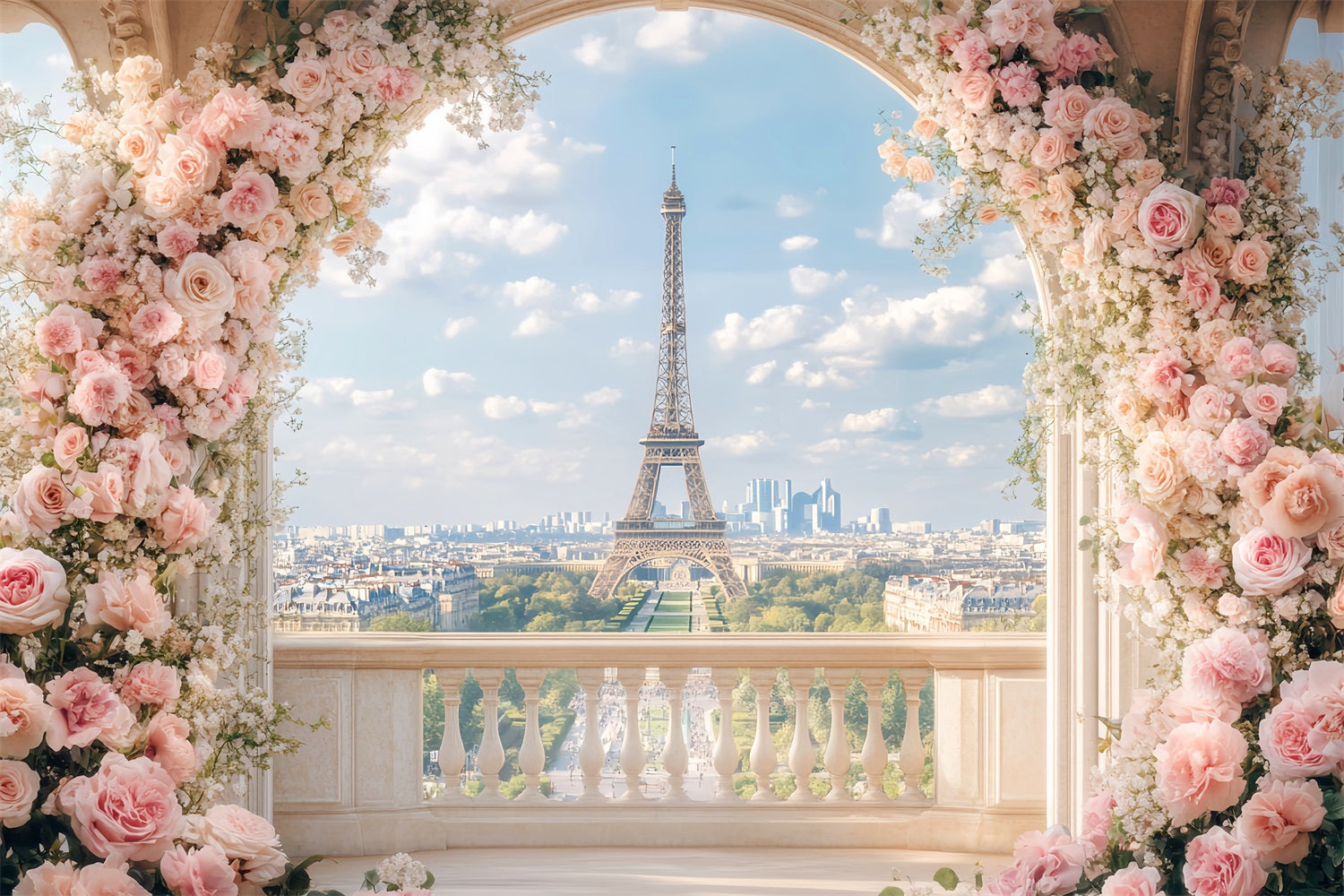 Paris Hintergründe Romantischer Blumenbalkon Blick Eiffelturm Paris Fotohintergrund LXX59-66