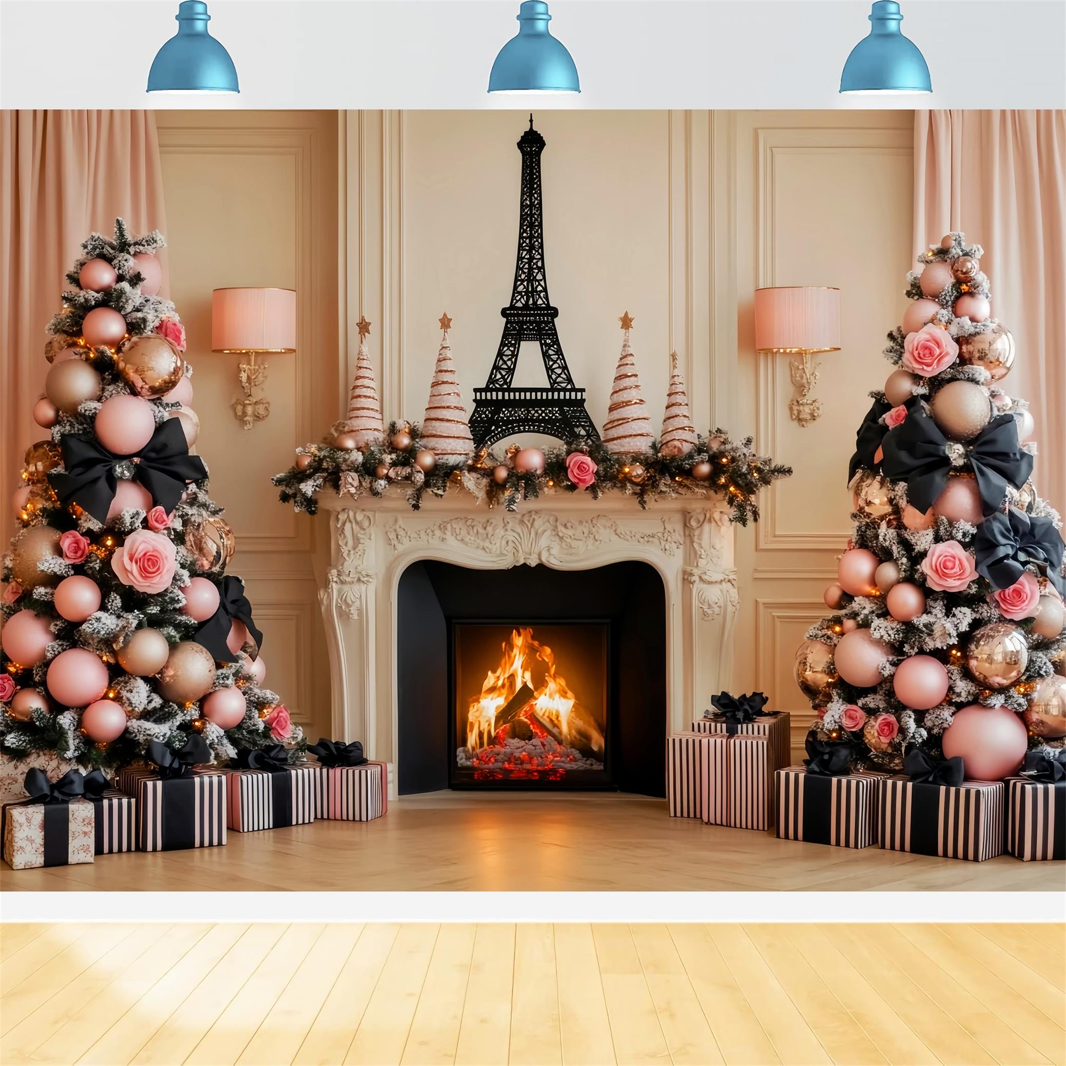 Paris-Hintergründe Eiffelturm Weihnachtskamin Paris-Fotohintergrundideen LXX59-69