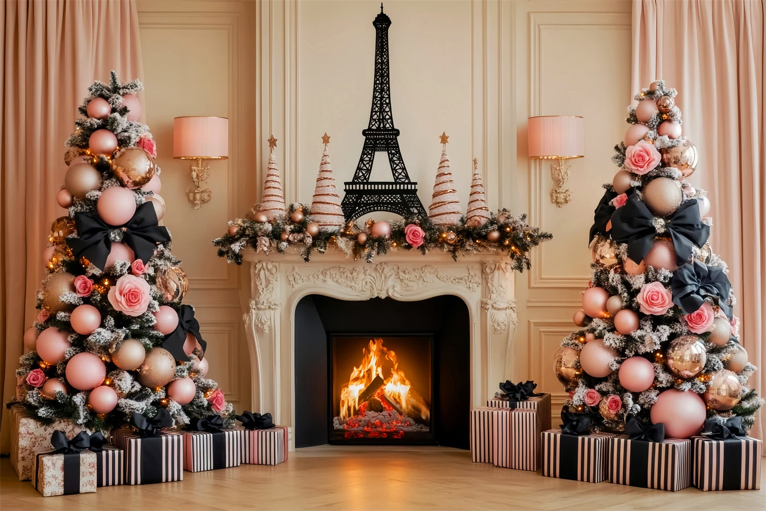 Paris-Hintergründe Eiffelturm Weihnachtskamin Paris-Fotohintergrundideen LXX59-69