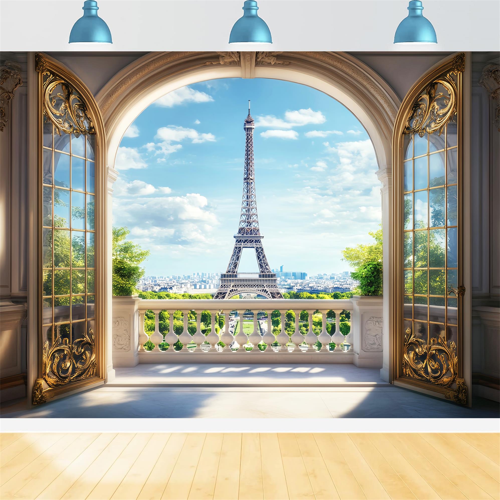 Paris-Hintergründe Goldener Torbogen Blick auf den Eiffelturm Paris-Fotohintergrund für Fotos LXX59-70