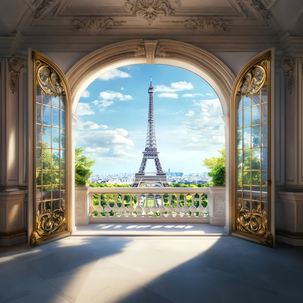 Paris-Hintergründe Goldener Torbogen Blick auf den Eiffelturm Paris-Fotohintergrund für Fotos LXX59-70