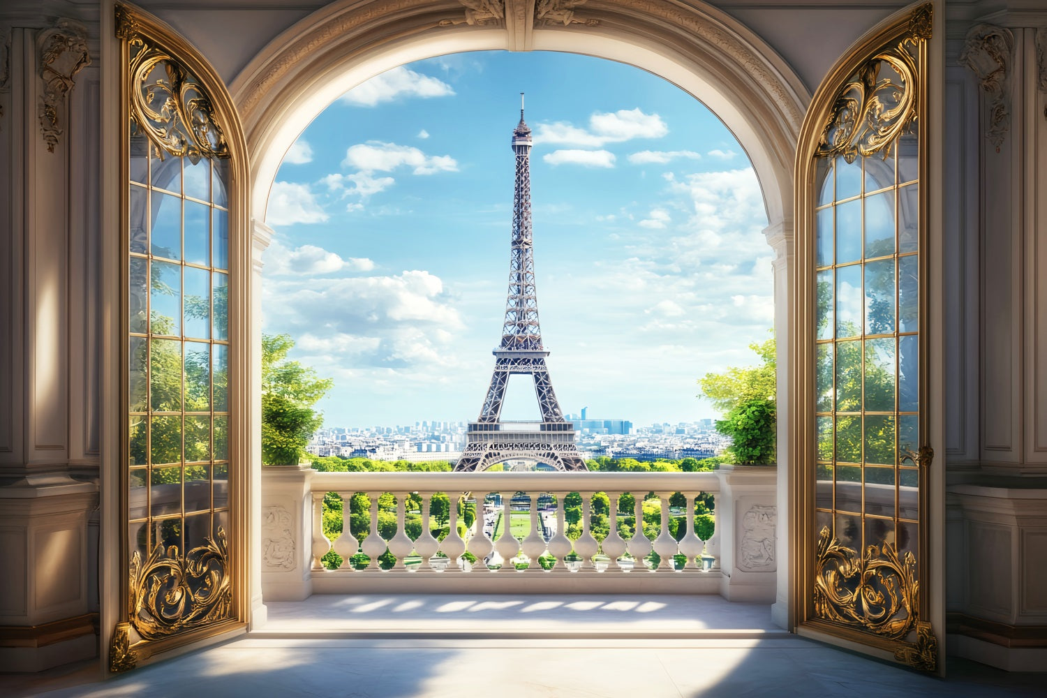 Paris-Hintergründe Goldener Torbogen Blick auf den Eiffelturm Paris-Fotohintergrund für Fotos LXX59-70