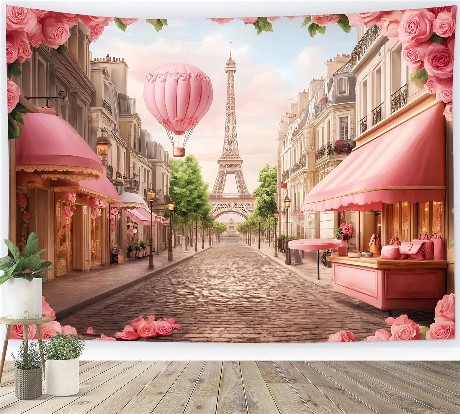 Paris-Hintergründe Pariser Straße Heißluftballon Eiffelturm Paris-Fotohintergrund LXX59-72