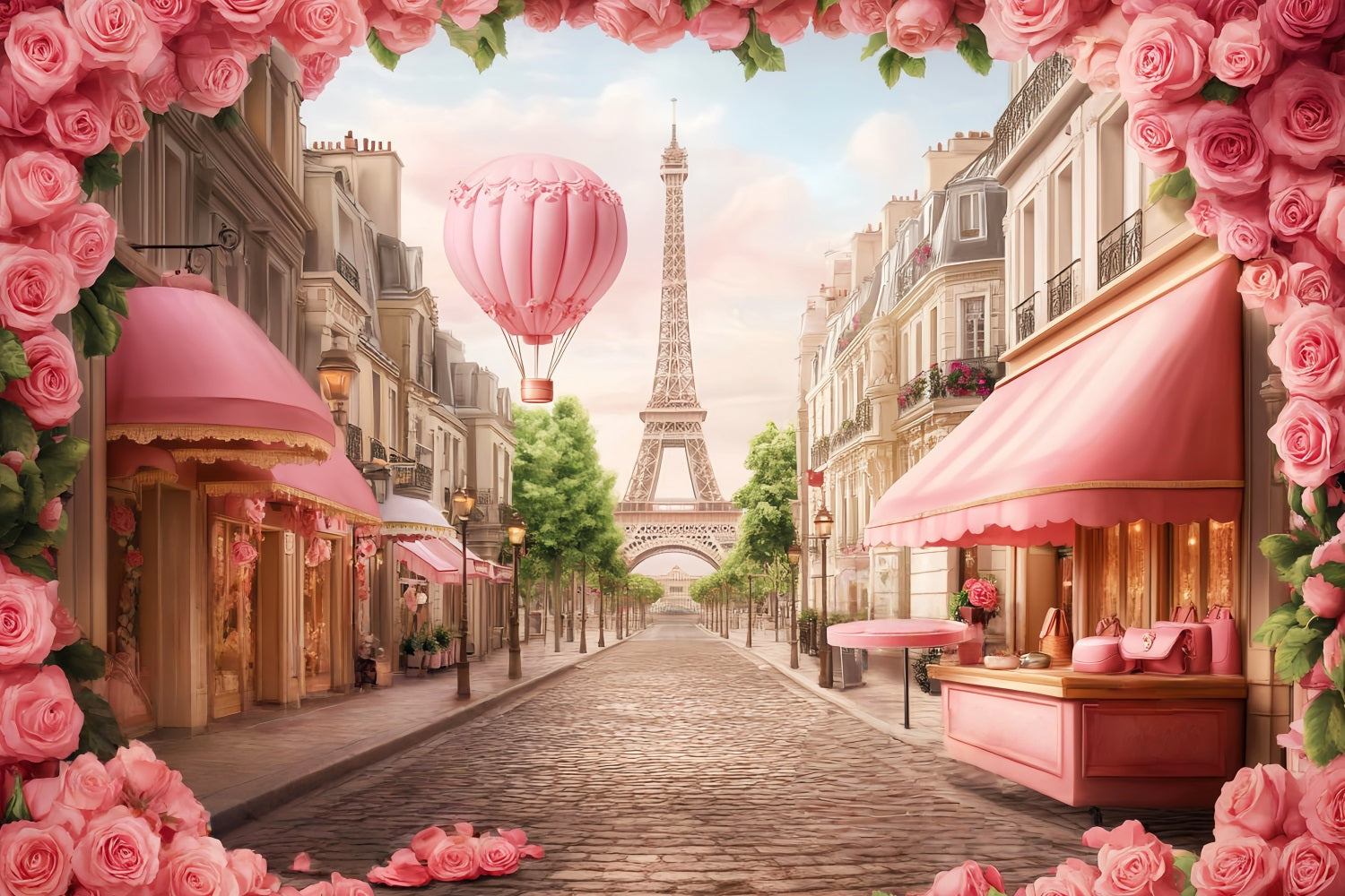 Paris-Hintergründe Pariser Straße Heißluftballon Eiffelturm Paris-Fotohintergrund LXX59-72