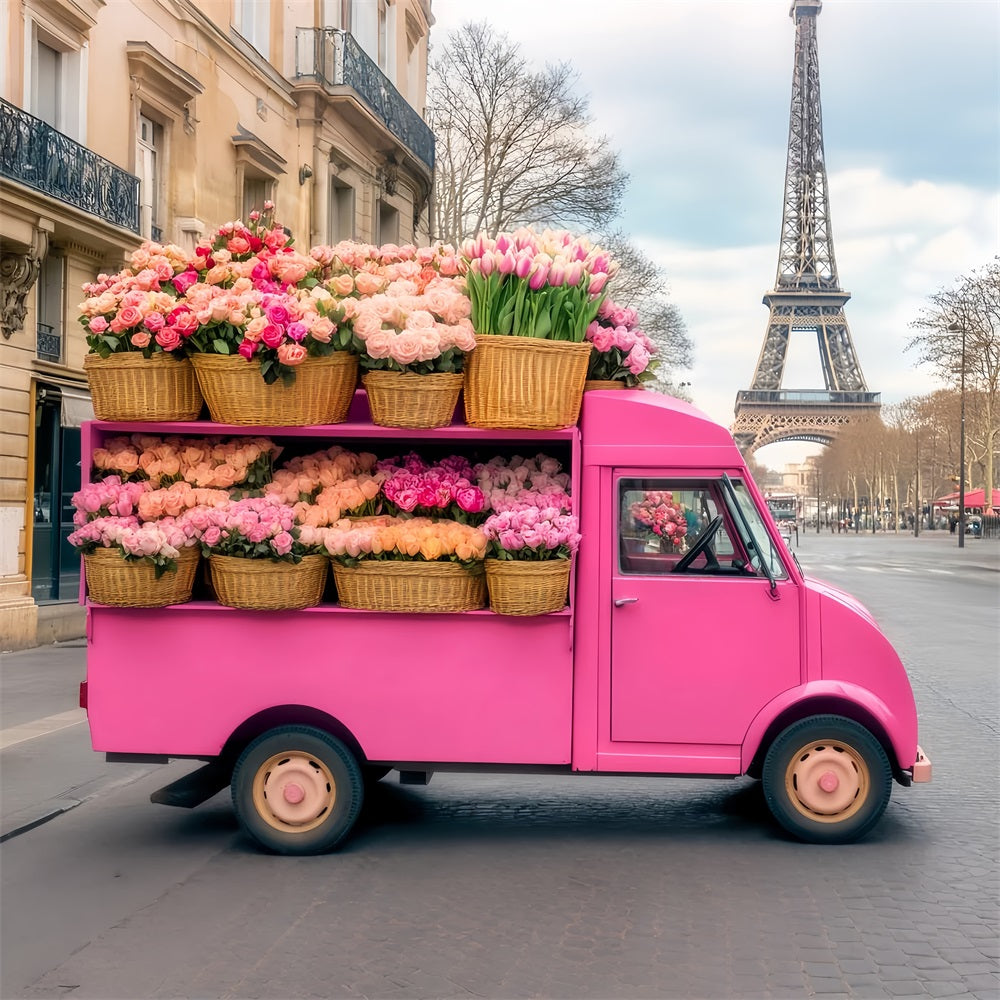 Paris-Kulissen Rosa Blumenwagen Eiffelturm Paris-Kulisse LXX59-73