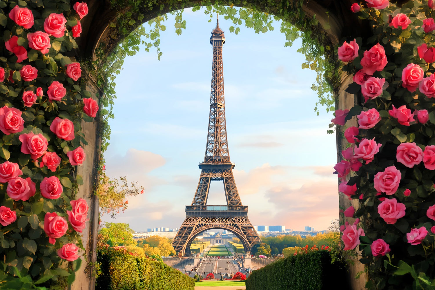 Eiffelturm-Kulisse Blühender Rosenbogen Eiffel Paris-Kulisse LXX59-77