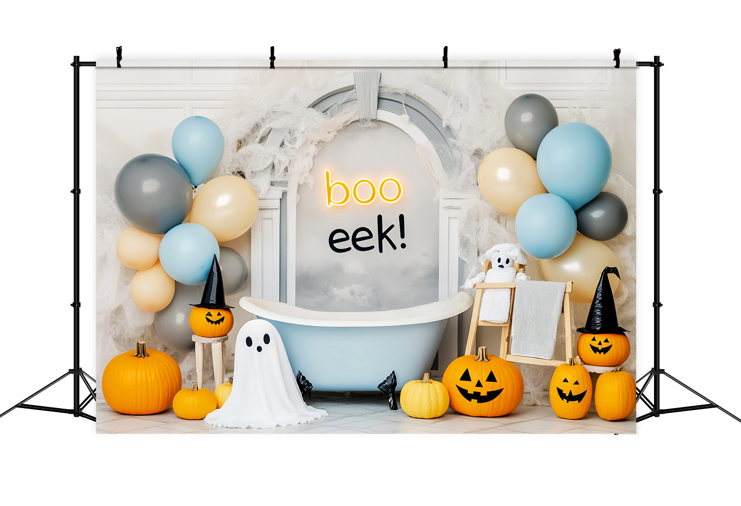 Geister Fotohintergrund Kürbisse Geister-Ballons Badewanne Niedlicher Halloween Fotohintergrund LXX59-86