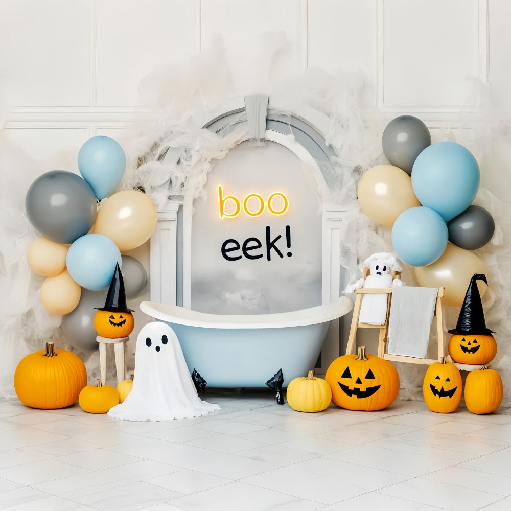 Geister Fotohintergrund Kürbisse Geister-Ballons Badewanne Niedlicher Halloween Fotohintergrund LXX59-86