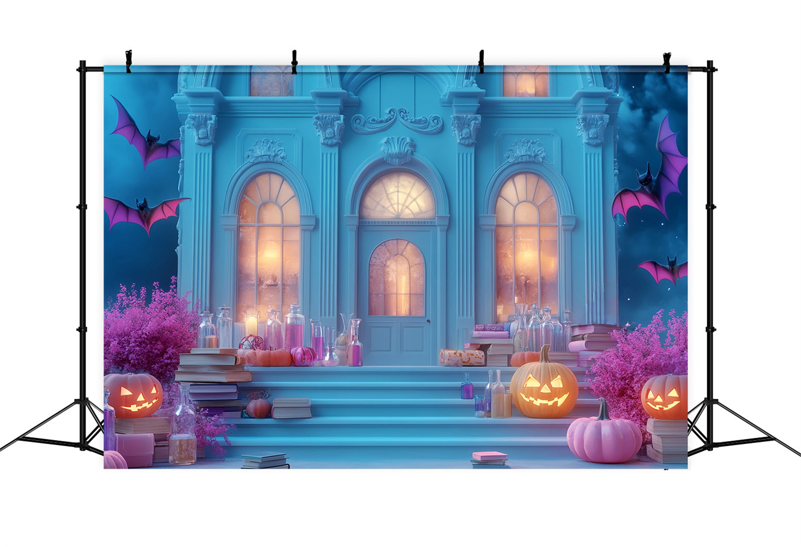Halloween Fledermaus Fotohintergrund Spukhaus Kürbis-Treppe Halloween Fotohintergrund LXX59-94