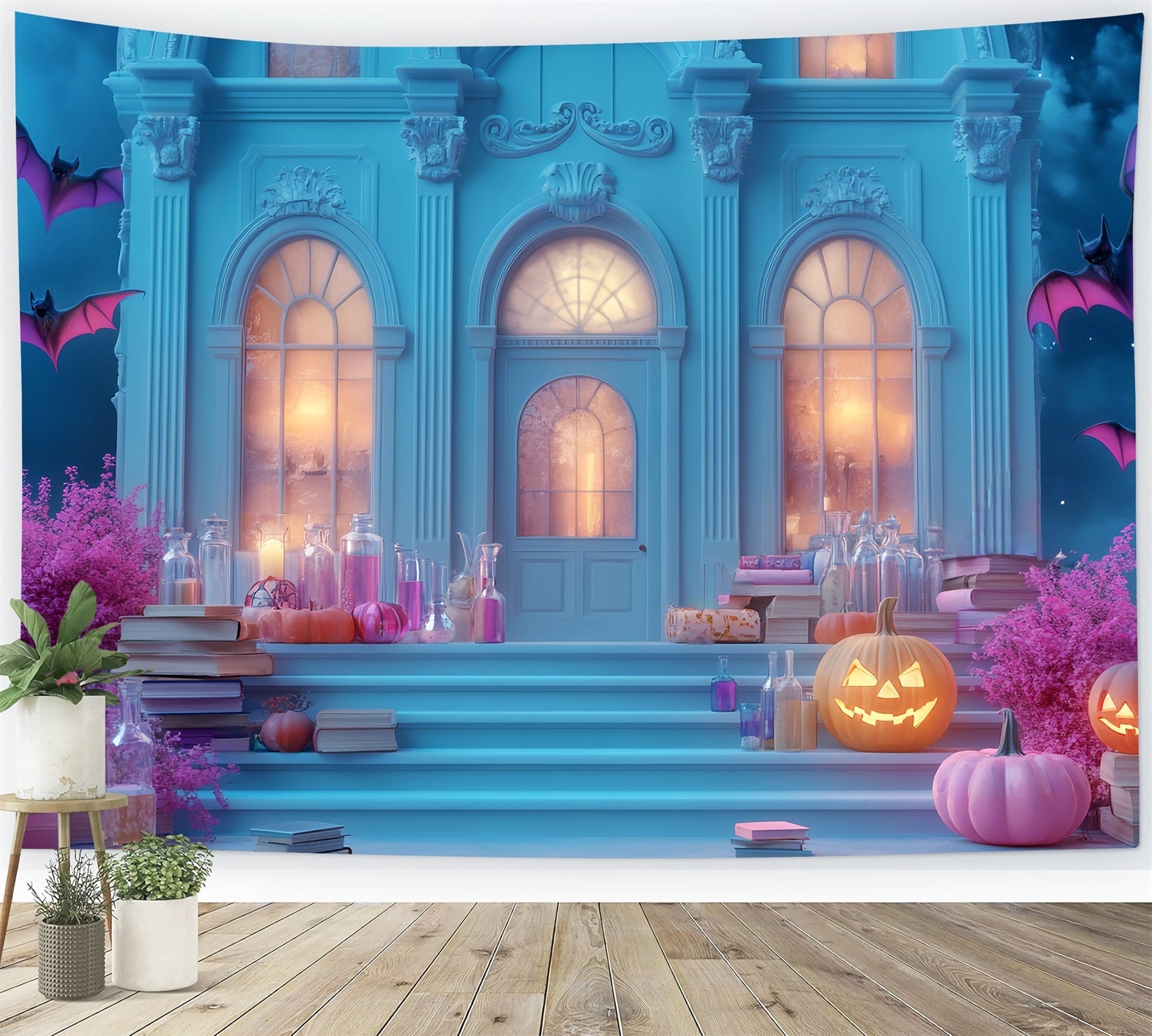 Halloween Fledermaus Fotohintergrund Spukhaus Kürbis-Treppe Halloween Fotohintergrund LXX59-94
