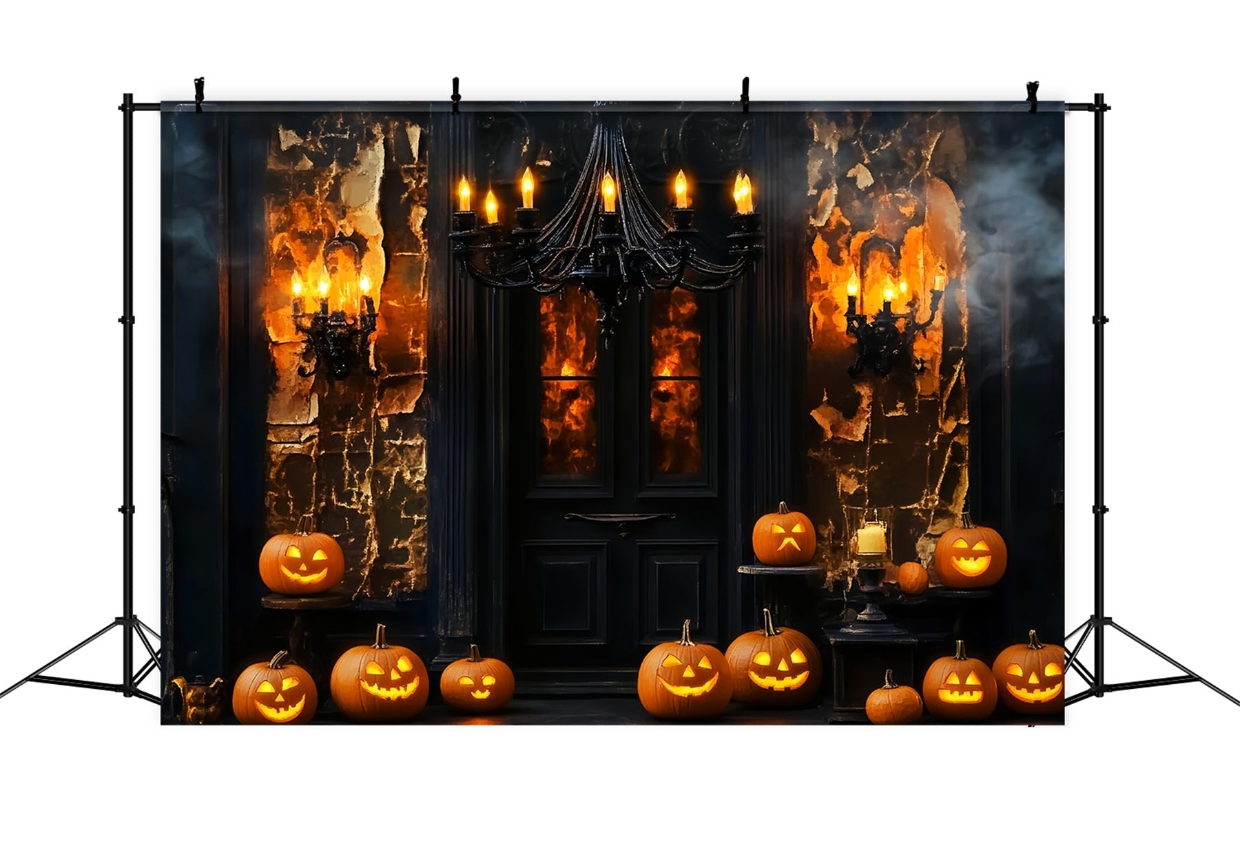 Spinnen Fotohintergrund Spukhaus-Tür Kürbis-Laternen Halloween Fotohintergrund LXX59-97