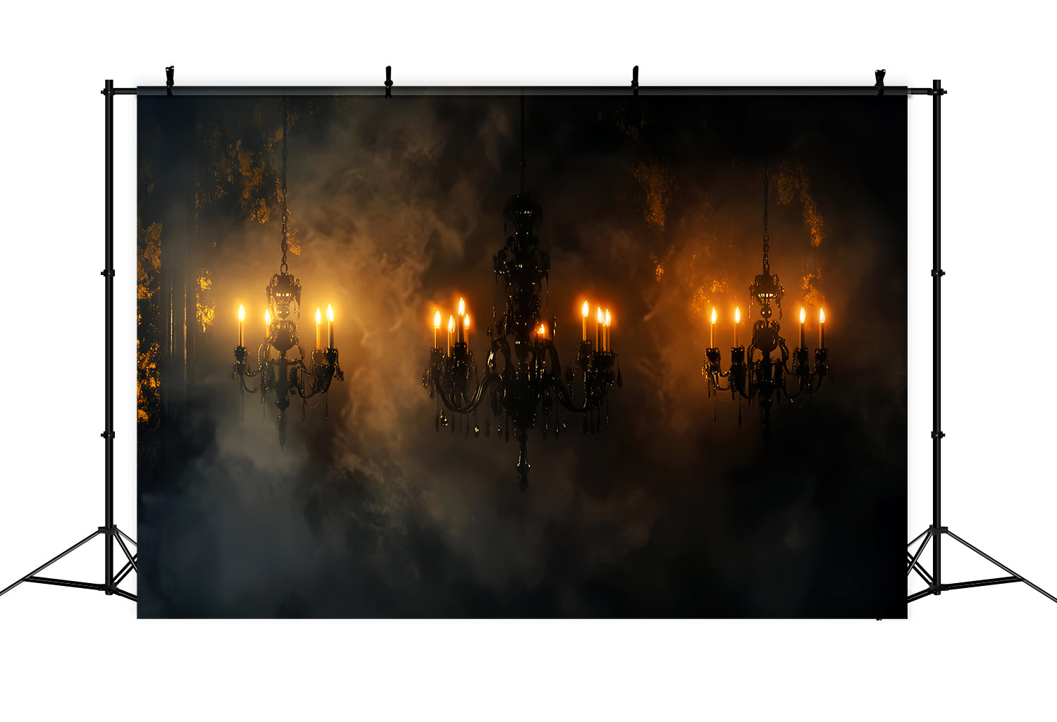 Gruseliger Fotohintergrund Dunkler Kronleuchter Nebel Rauch Glühen Halloween-WandFotohintergrund LXX59-98