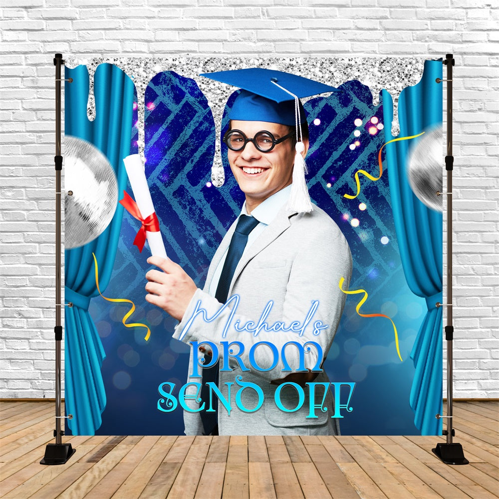 Abschlussball Fotokulisse Silber Disco Glam Personalisierte Party Abschlussfeier Kulisse LXX6-148