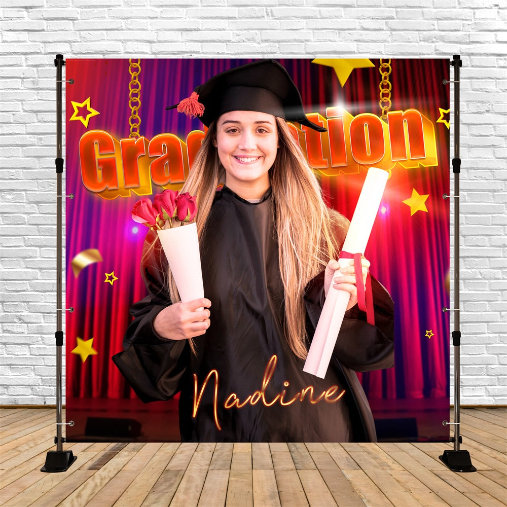 Customized Graduation Backdrop Red Velvet Bühne Party Graduation Backdrop LXX6-151