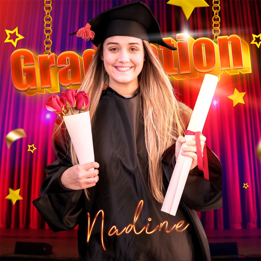 Customized Graduation Backdrop Red Velvet Bühne Party Graduation Backdrop LXX6-151