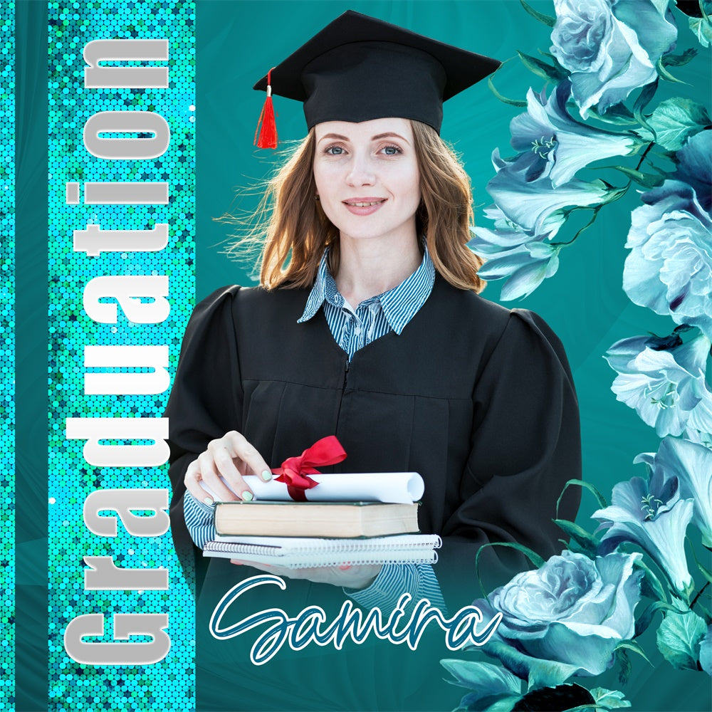 2025 Graduation Backdrop Blue Petal Personalisierte Party Graduation Backdrop LXX6-153